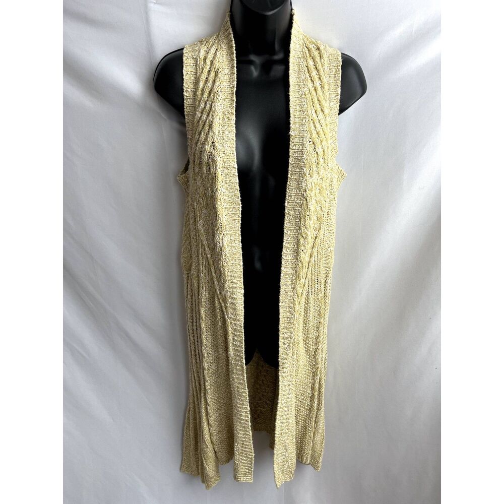 Anthropologie Rosie Neira Sweater Vest Yellow Cable Knit Cotton XS/S Lagenlook